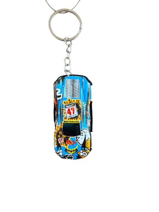 Blue 47 Print Car Keychain