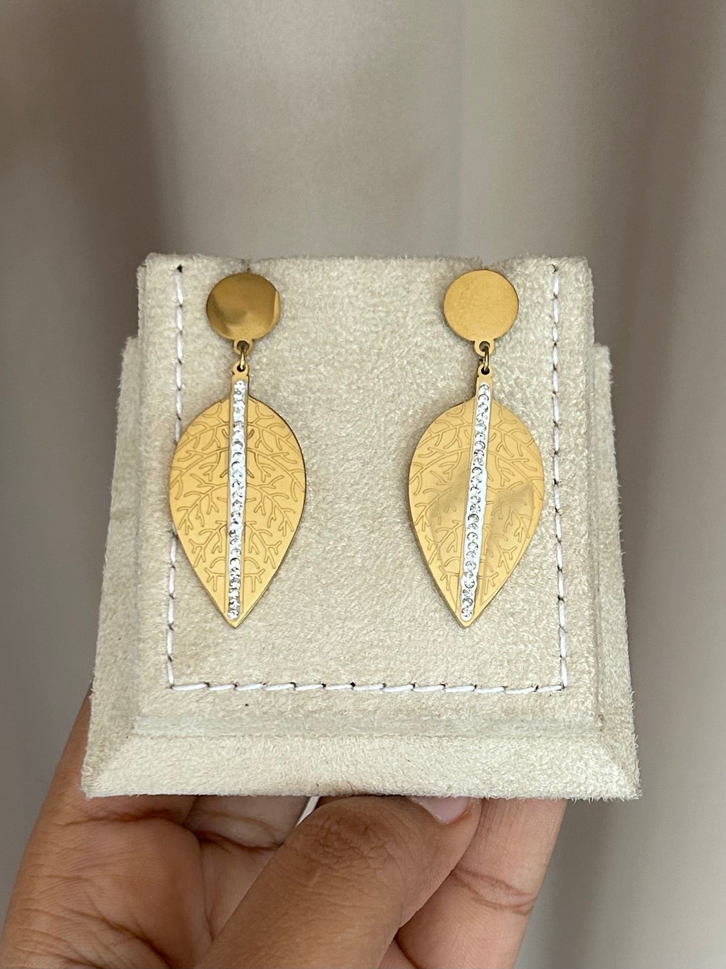 Golden Leaf Crystal Earrings