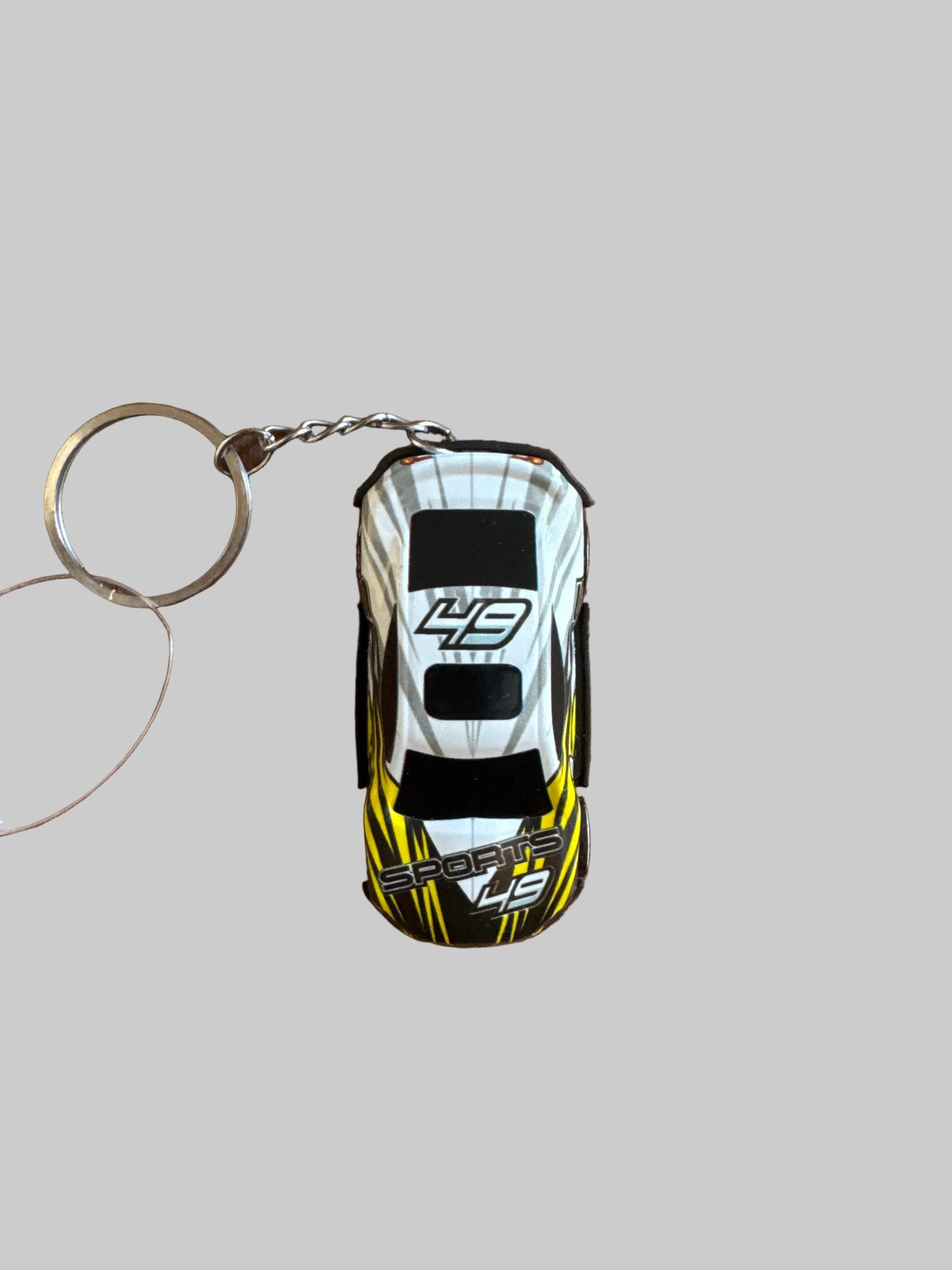 Yellow White Sports 49 Car Keychain