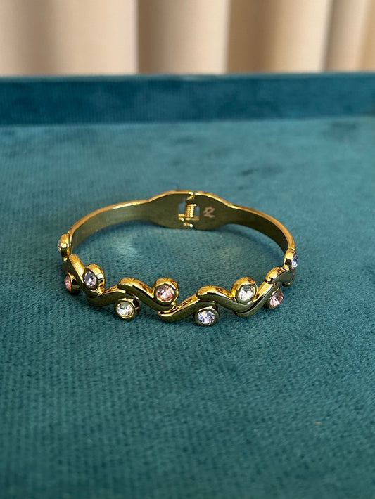 Multicolour Crystal Wave Gold Bangle