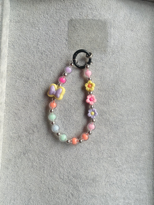 Pastel Butterfly Flower Beaded Phone Charm - Black Ring