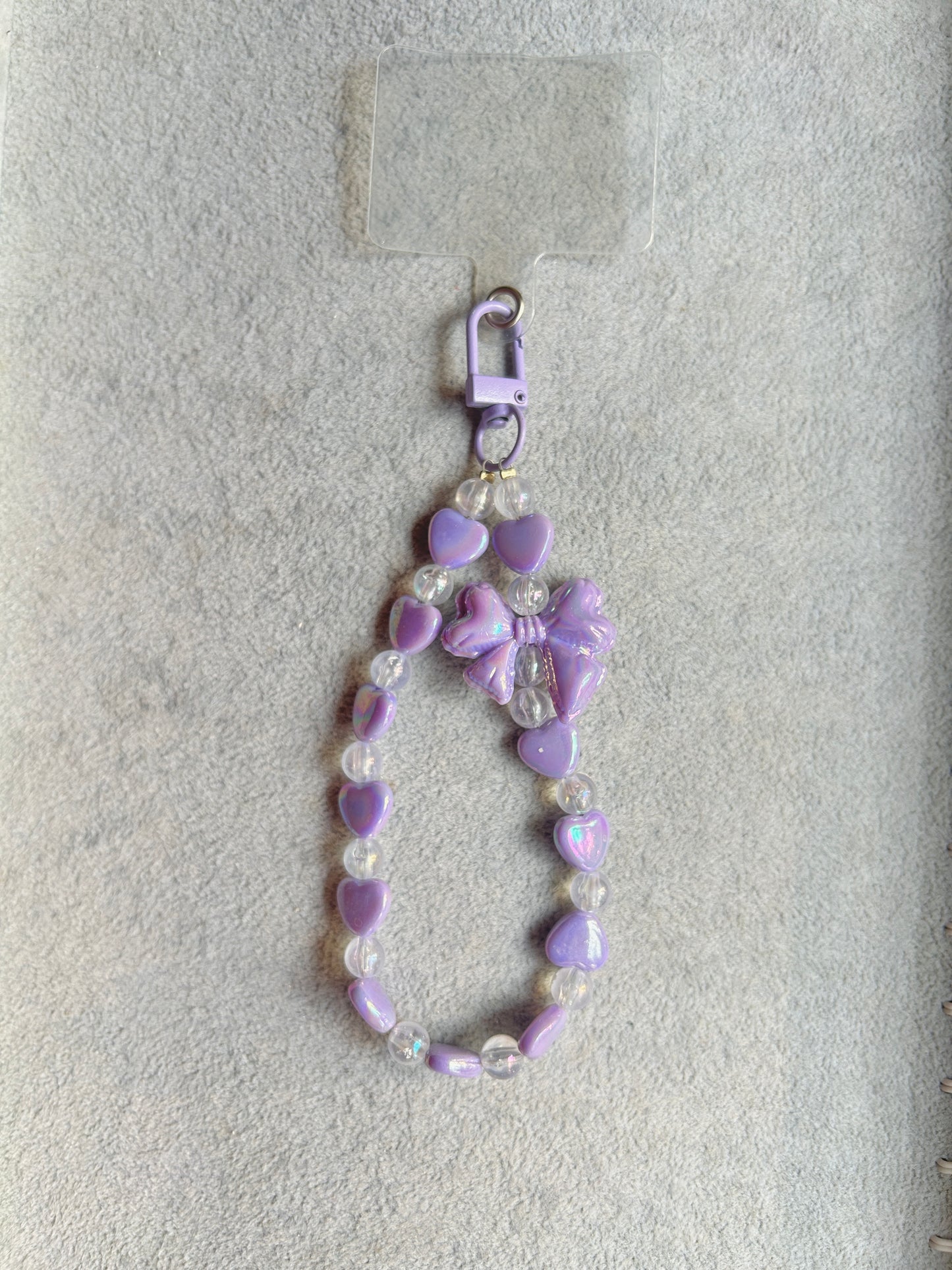 Purple Heart Butterfly Beaded Phone Charm - Purple Carabiner