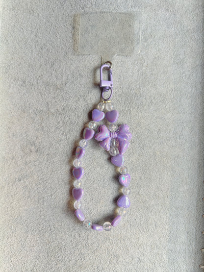 Purple Heart Butterfly Beaded Phone Charm - Purple Carabiner