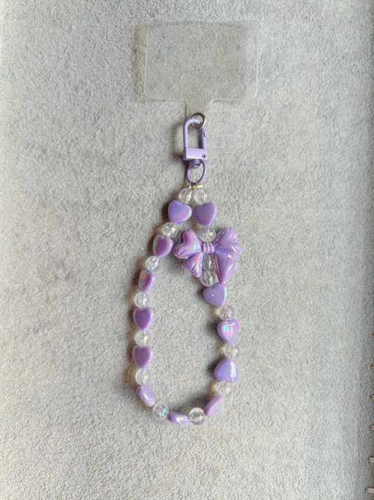 Purple Heart Butterfly Beaded Phone Charm - Purple Carabiner