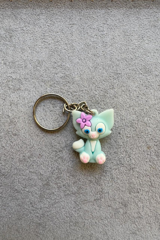 Mint Kitty Keychain with Flower