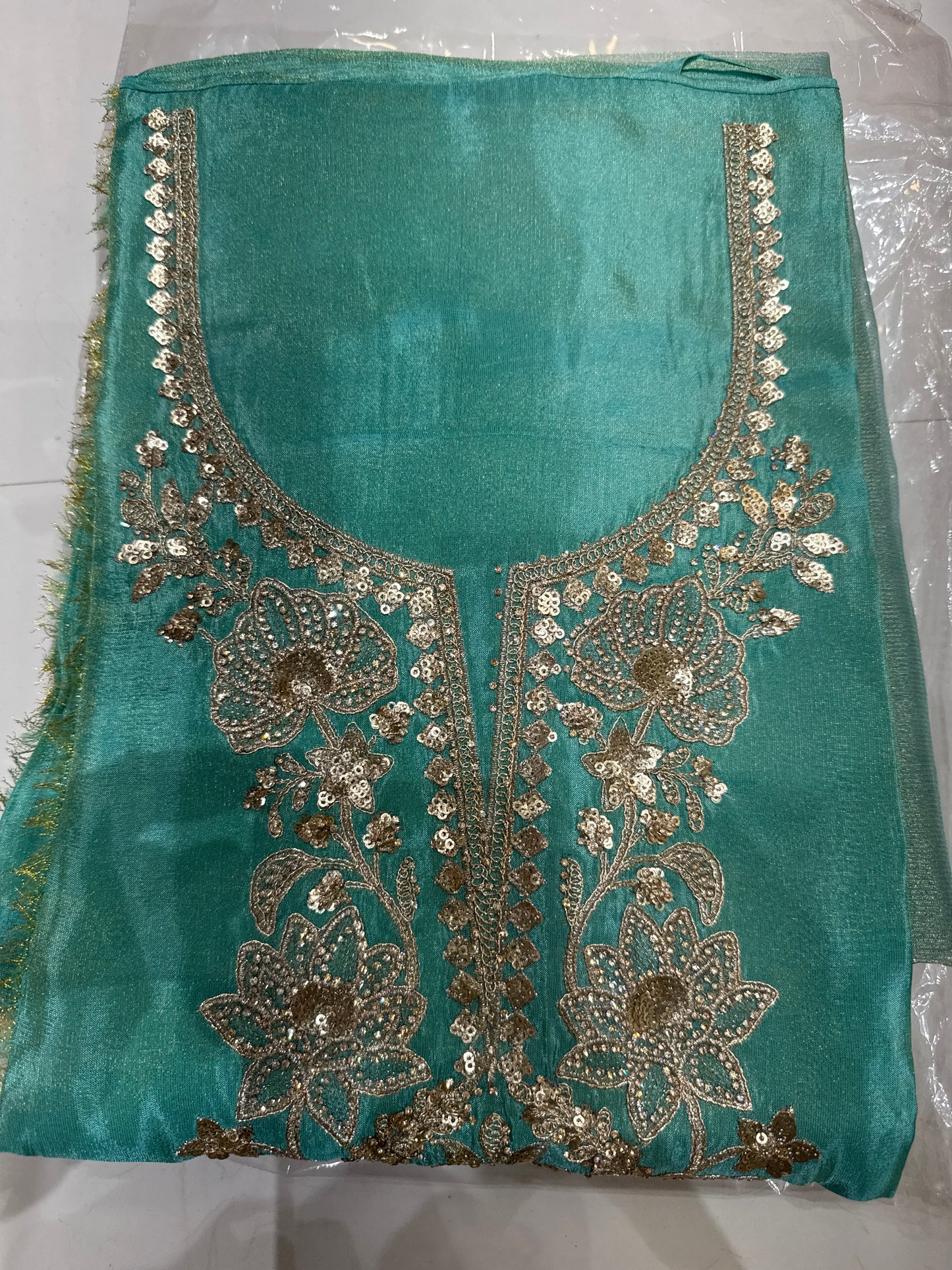 Silk satin churidar set zari work