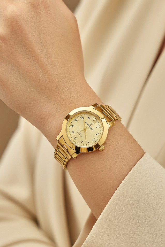 Classic Gold-Tone Quartz Watch with Metal Strap