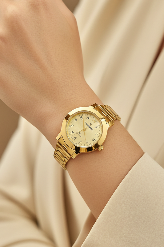 Classic Gold-Tone Quartz Watch with Metal Strap