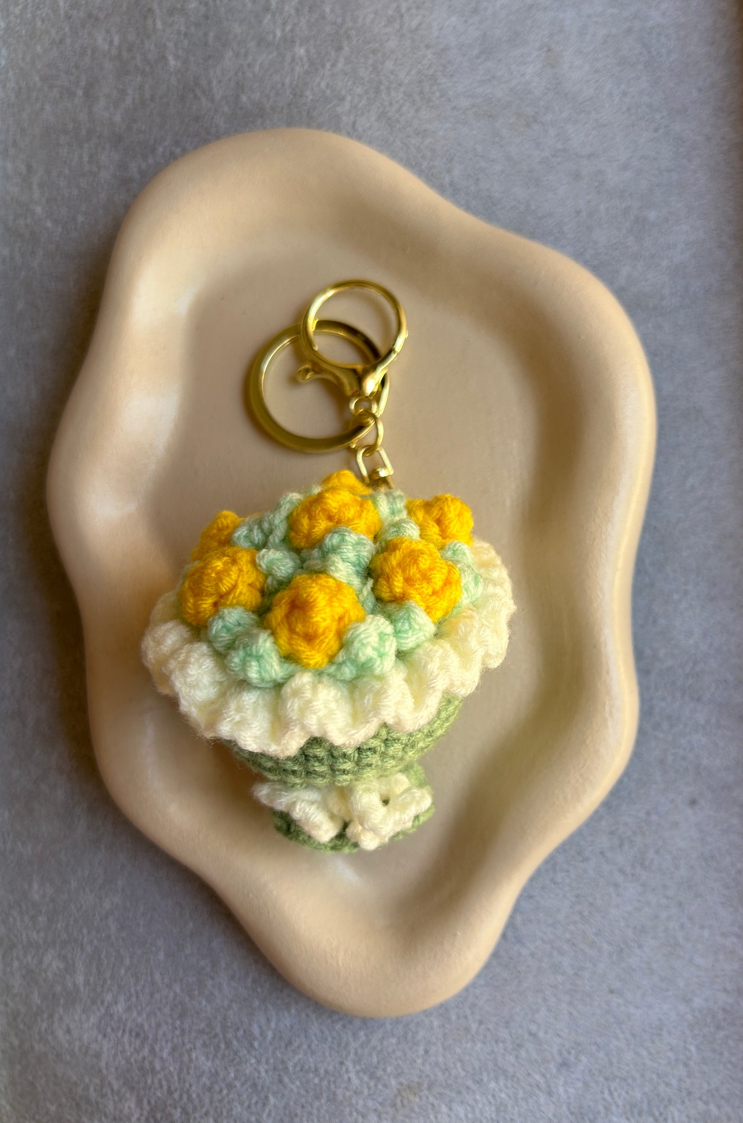 Crochet Yellow & Mint Cupcake Keychain