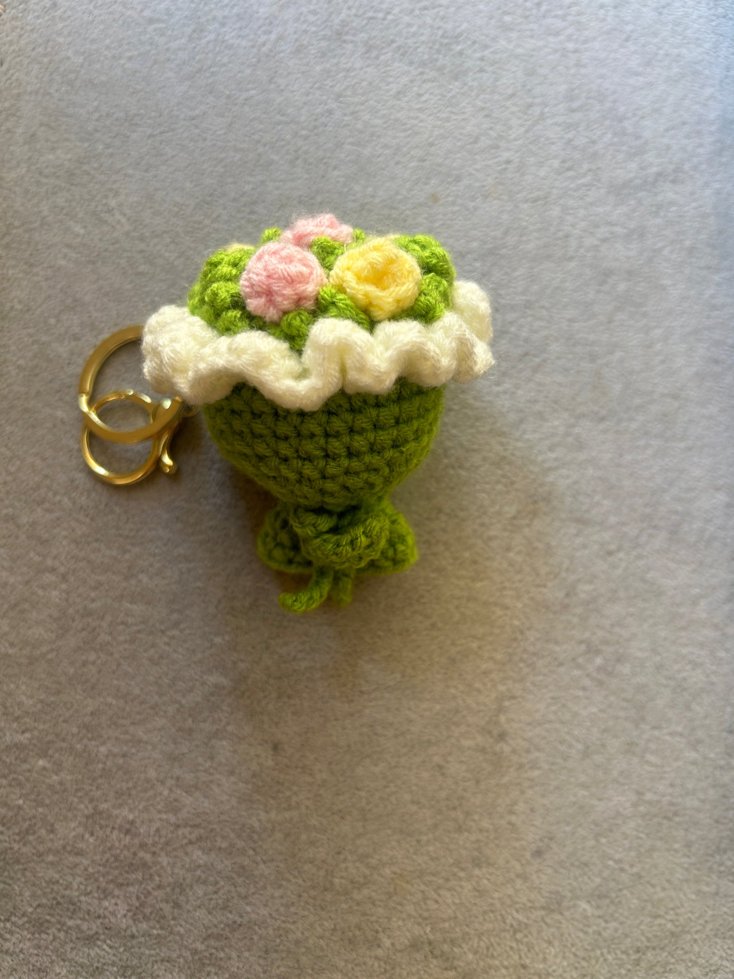 Crochet Green Floral Cupcake Keychain
