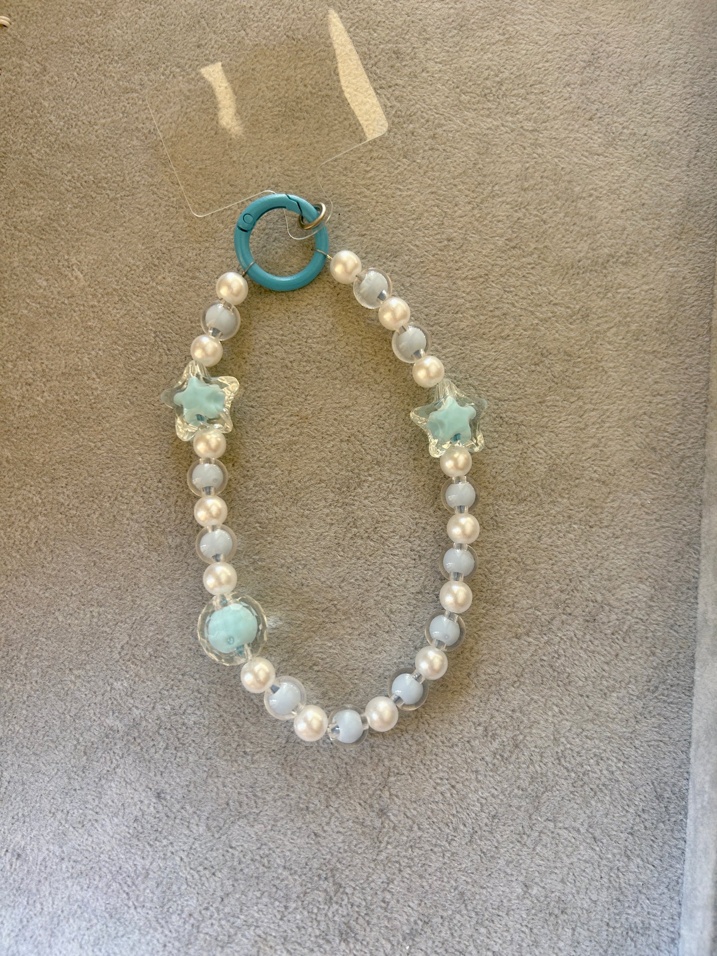 Blue Star Pearl Beaded Phone Charm - Blue Ring