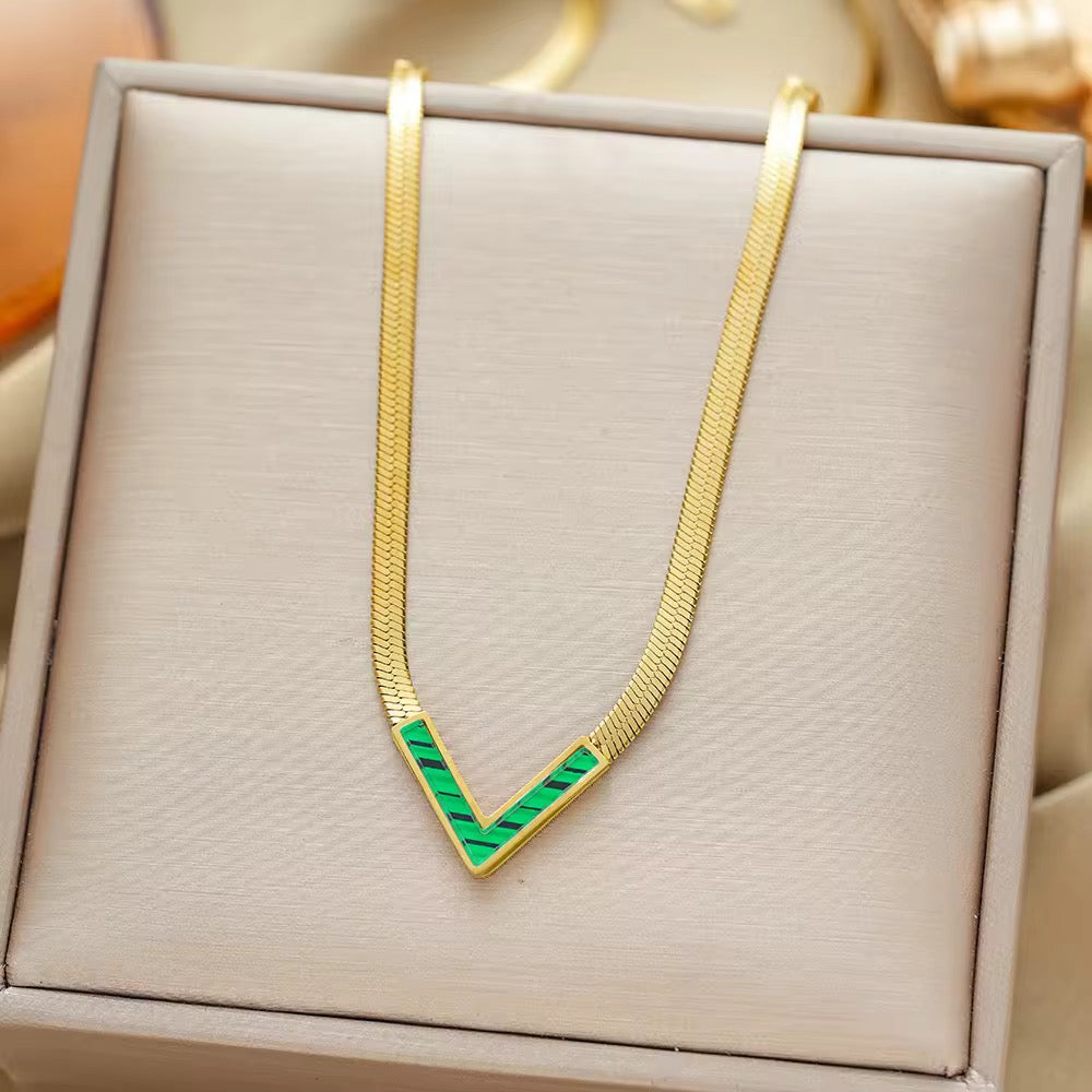 V green necklace