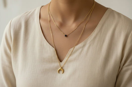 Double layer black stone necklace