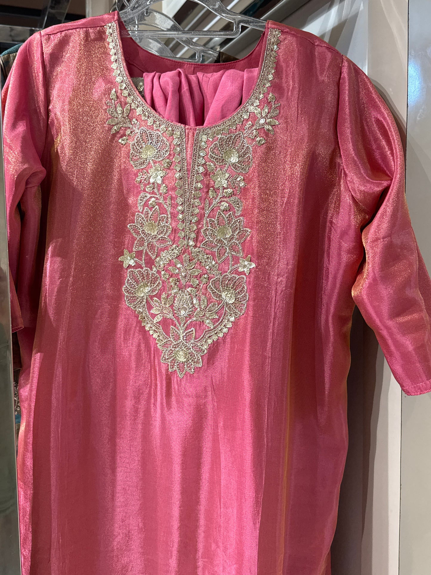 Silk satin churidar set zari work