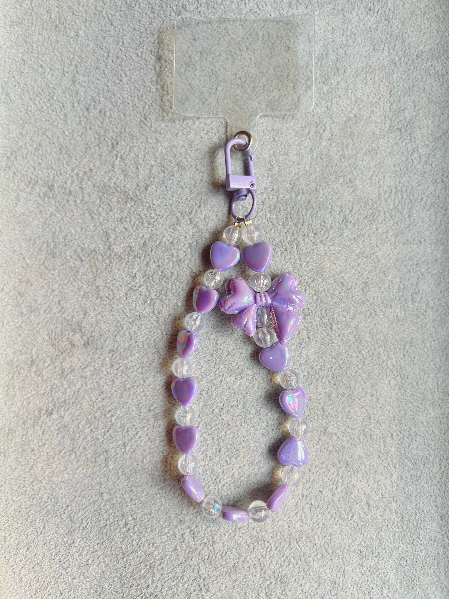 Purple Heart Butterfly Beaded Phone Charm - Purple Carabiner