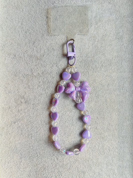 Purple Heart Butterfly Beaded Phone Charm - Purple Carabiner
