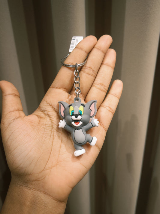 Playful Tom Cat Keychain in Grey