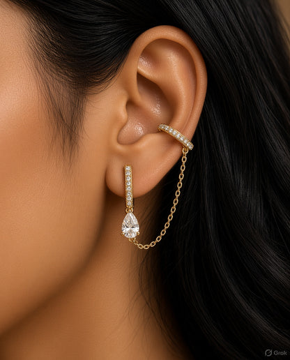 Teardrop Ear Clip Chain Earring