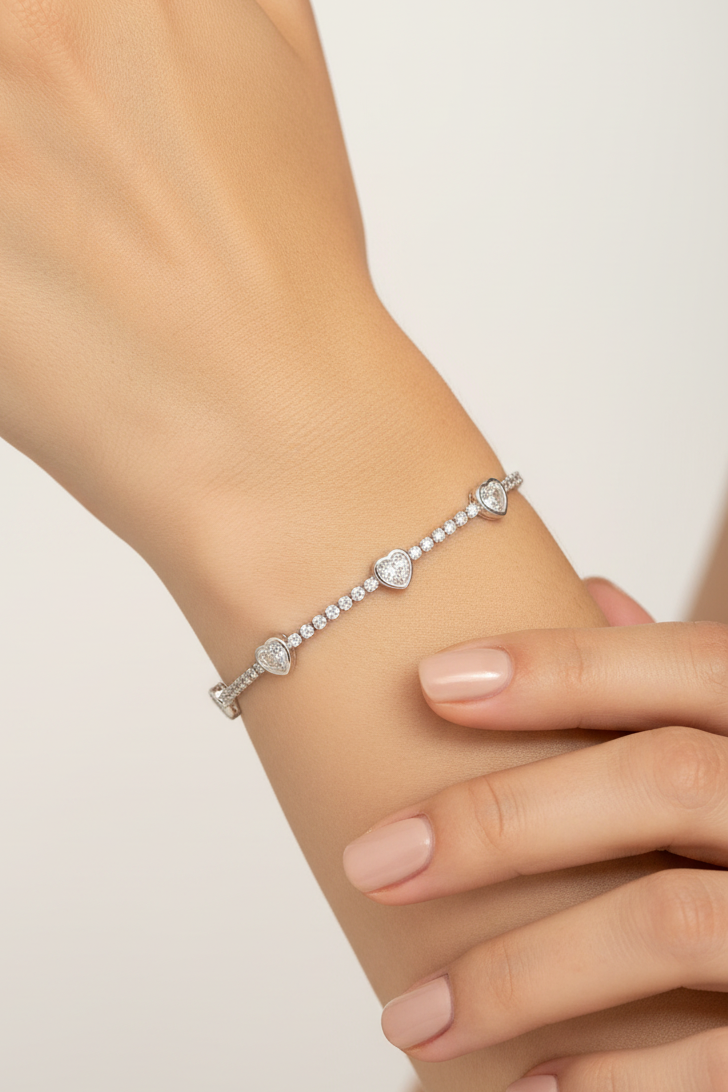 Triple Heart Crystal Tennis Bracelet