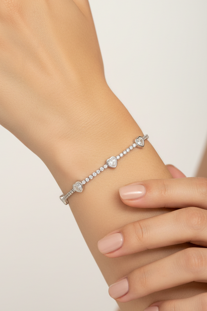 Triple Heart Crystal Tennis Bracelet