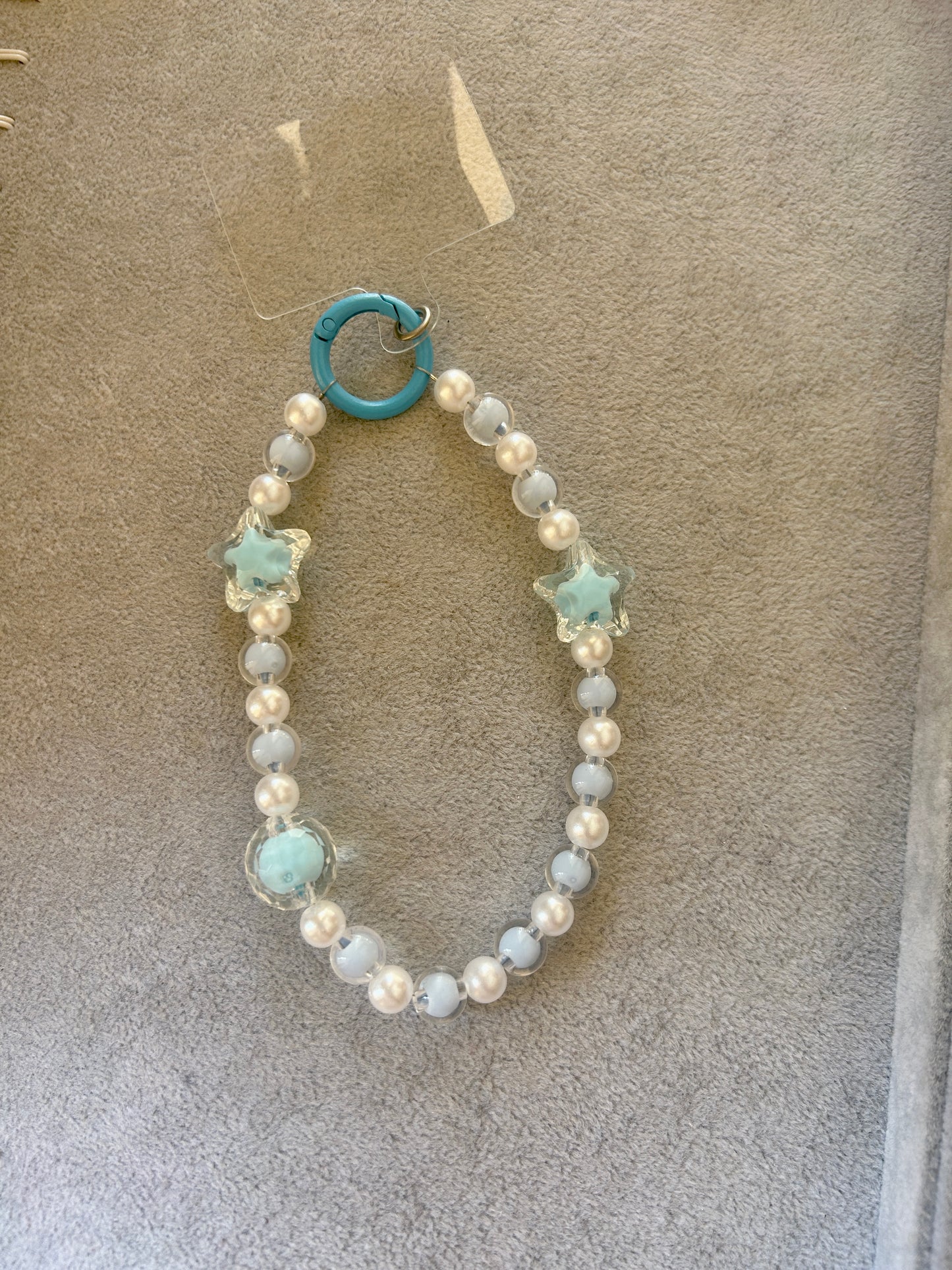Blue Star Pearl Beaded Phone Charm - Blue Ring