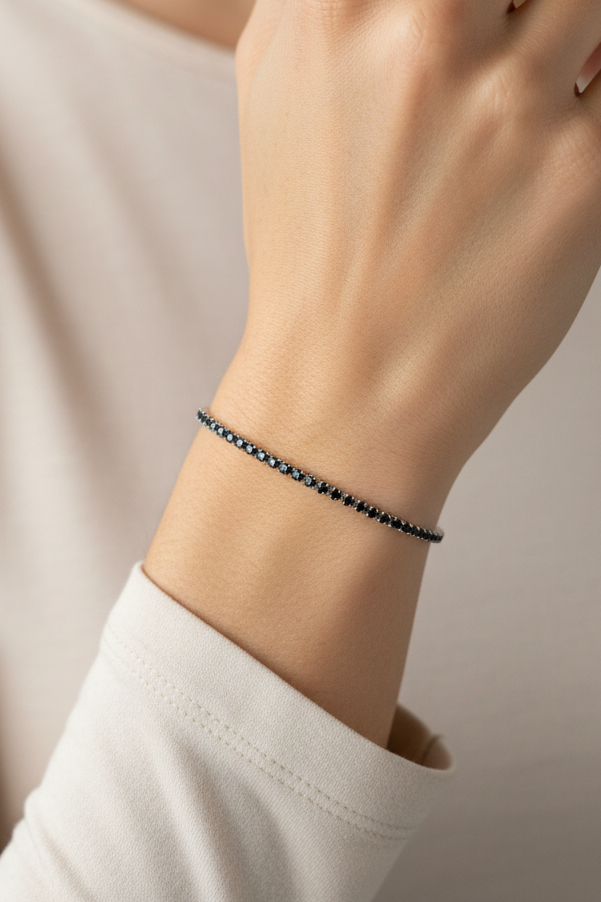 Silver & Black Tennis Bracelet