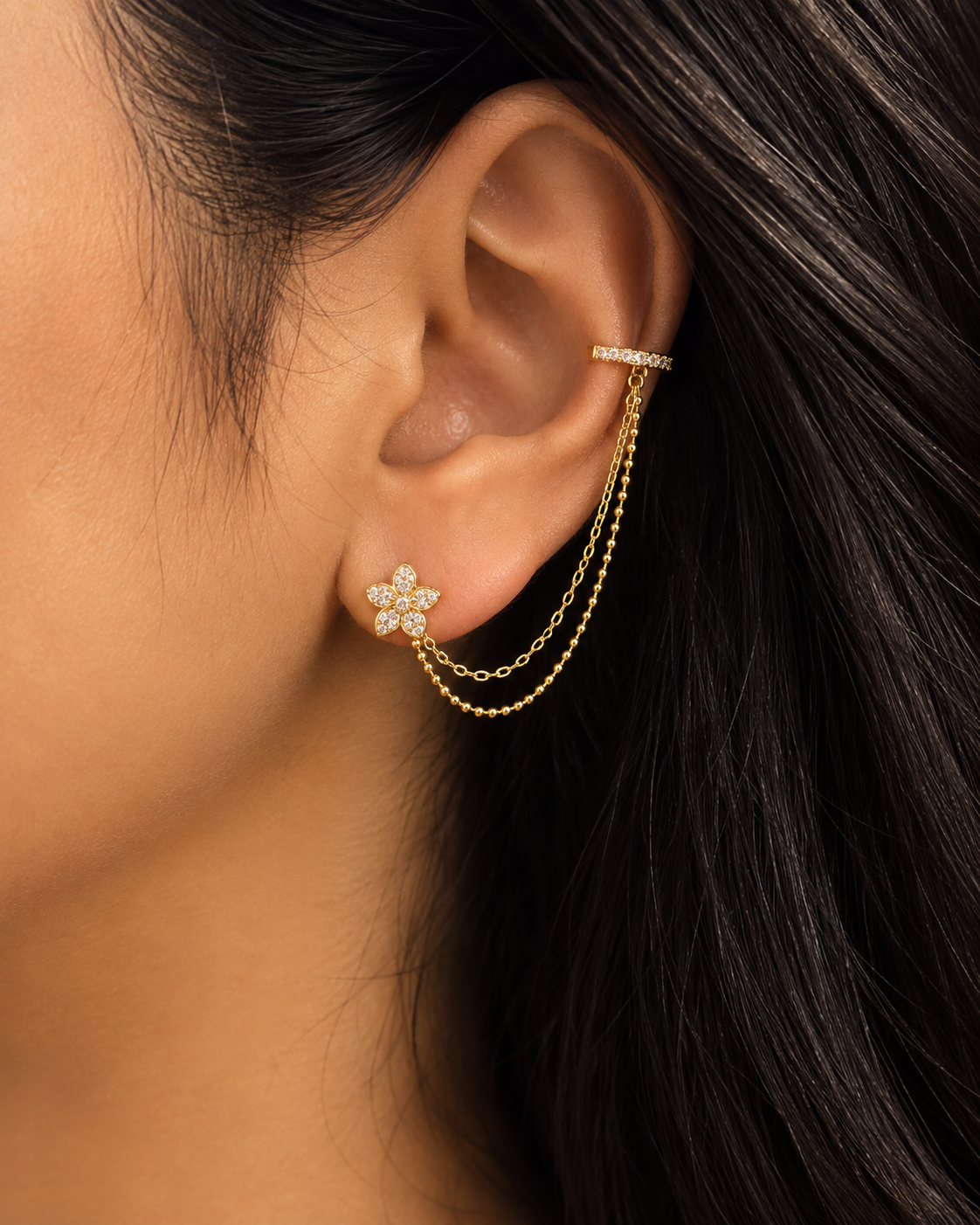 Flower Ear Clip Chain Earring