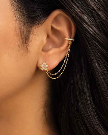 Flower Ear Clip Chain Earring