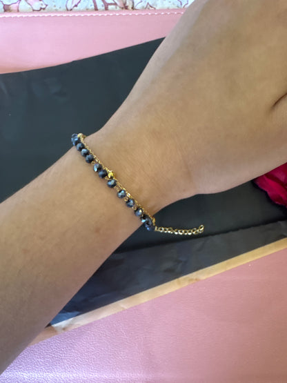 Double Layer Blue Bead Bracelet-Gold