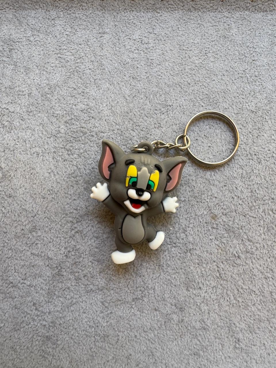 Playful Tom Cat Keychain in Grey