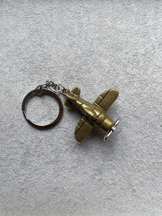 Retro Brass Airplane Keychain