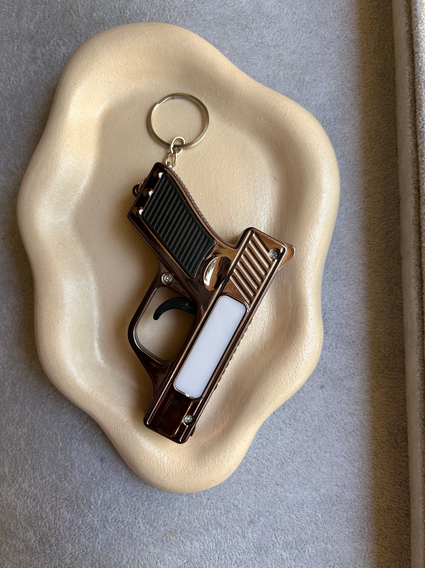 Gun Keychain with Light & Laser - Black & Gold