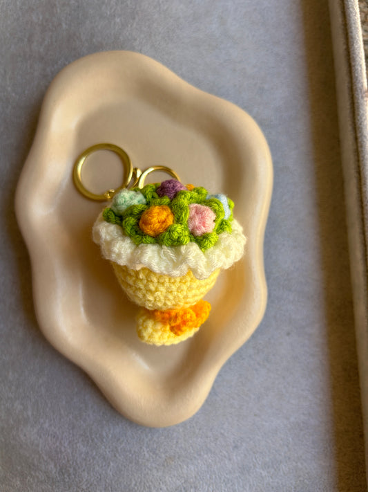 Crochet Floral Garden Cupcake Keychain