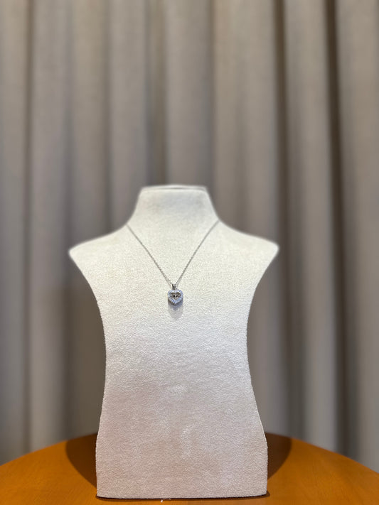 Heart with stone Necklace - Silver