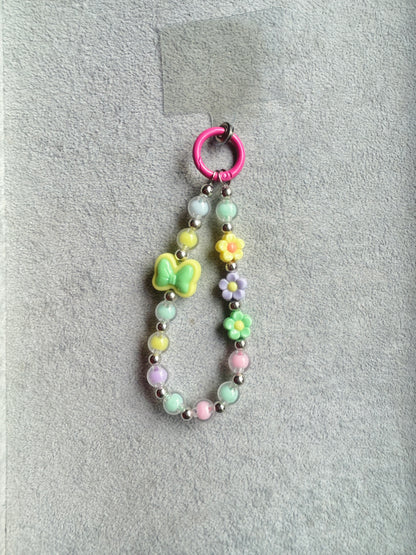 Pastel Butterfly Flower Beaded Phone Charm - Pink Ring