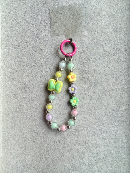 Pastel Butterfly Flower Beaded Phone Charm - Pink Ring
