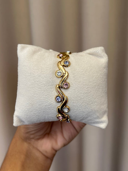 Multicolour Crystal Wave Gold Bangle