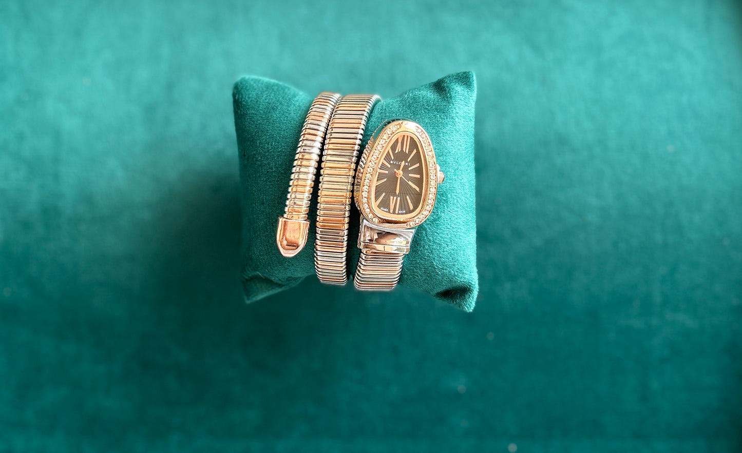 Rose gold & silver Snake watch ( black dial )