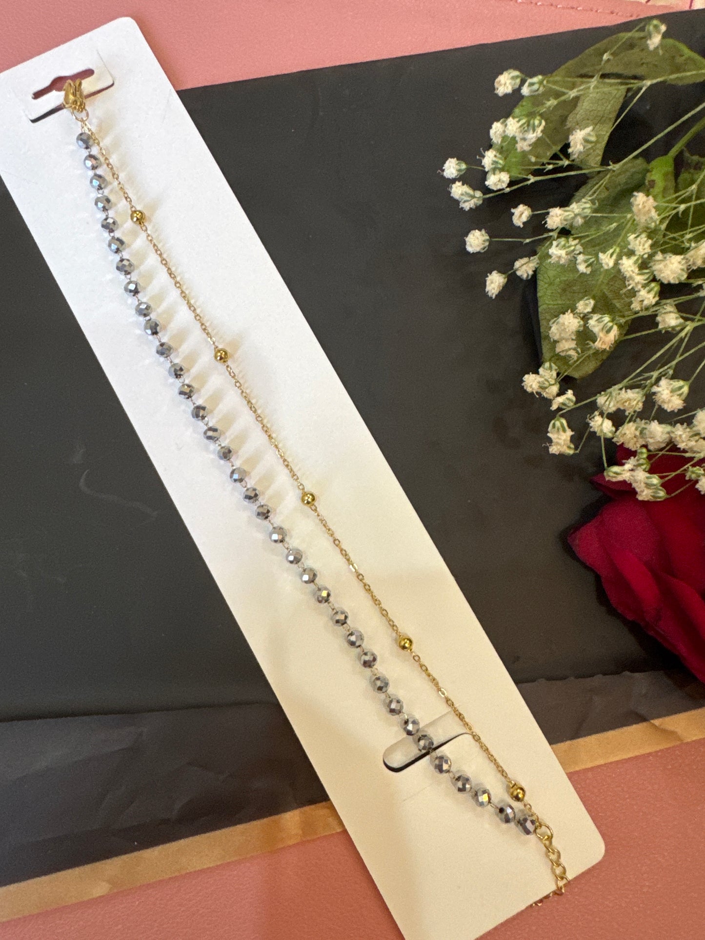 Double Layer Midnight Bead Bracelet-Gold