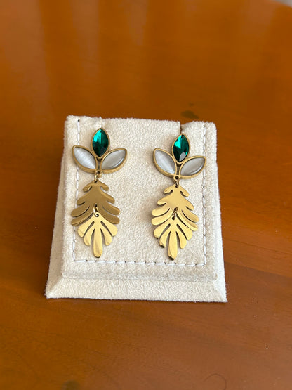 Emerald Leaf & Pearl Earrings