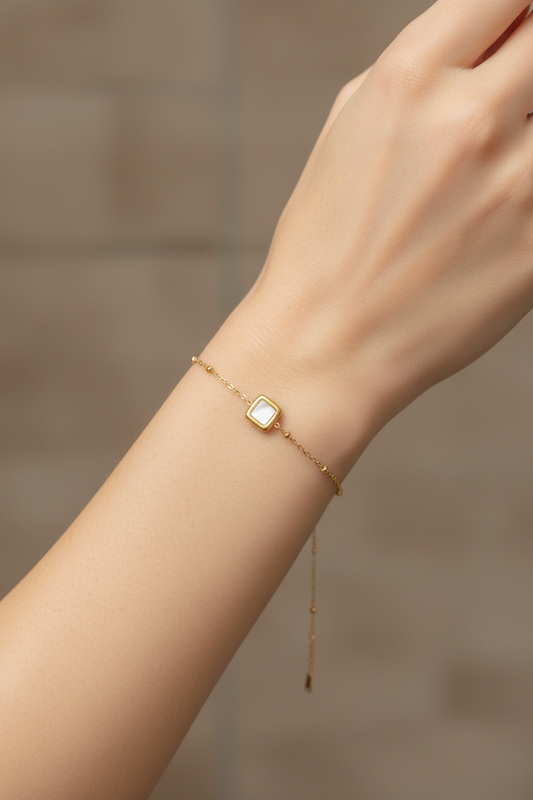 Mother of Pearl Square Charm Bracelet