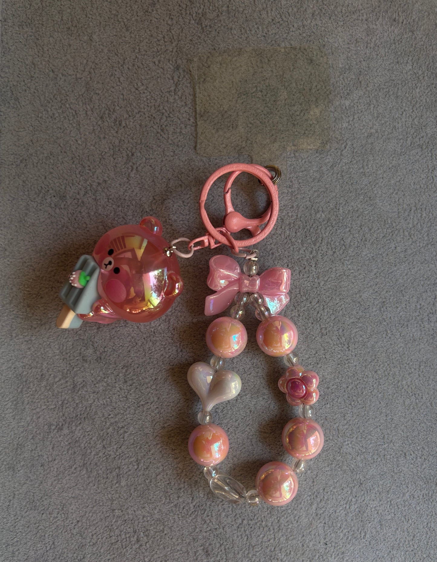 Cute Bear with Bow Phone Charm - Pink Beaded