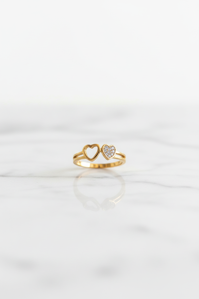 Double Heart solatire Ring Size 6