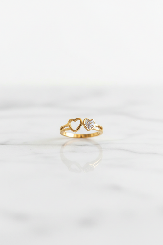 Double Heart solatire Ring Size 6