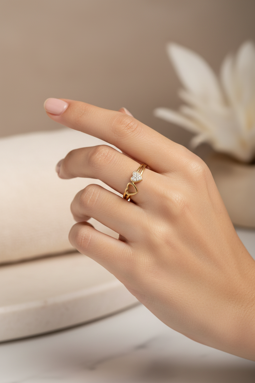 Double Heart solatire Ring Size 6