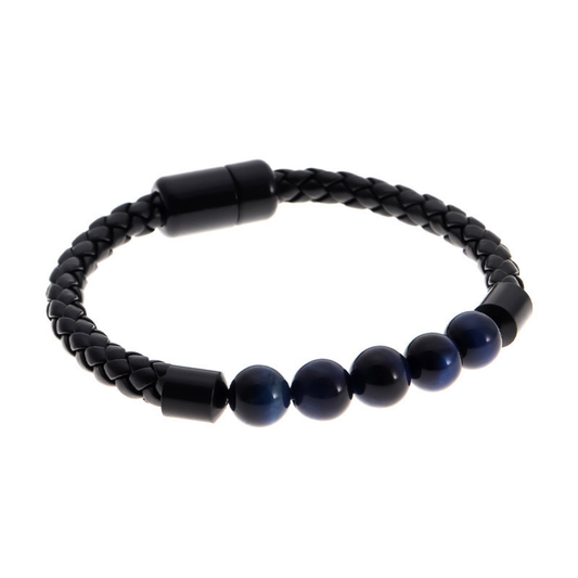 Blue Tiger EyeStone + Black Braided Bracelet