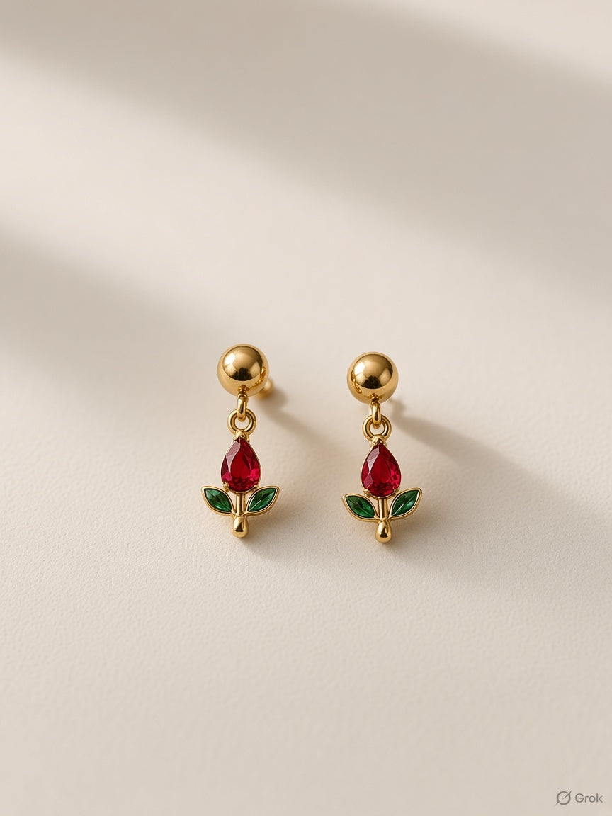 Red tulip stud earrings