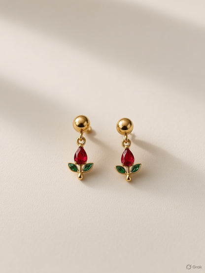 Red tulip stud earrings