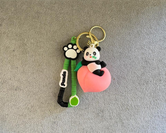 Panda Love Keychain Set with Bamboo Strap