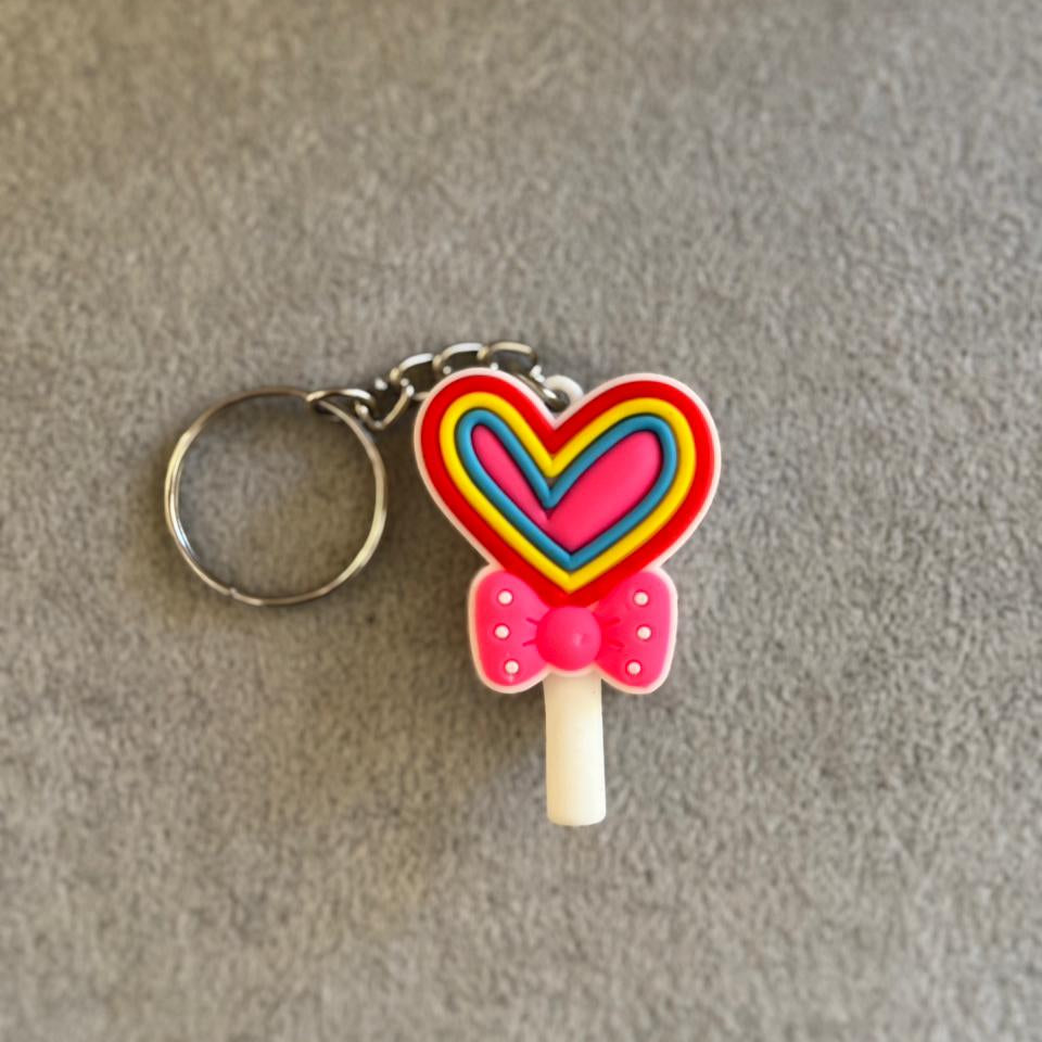 Rainbow Heart Lollipop Keychain with Bow